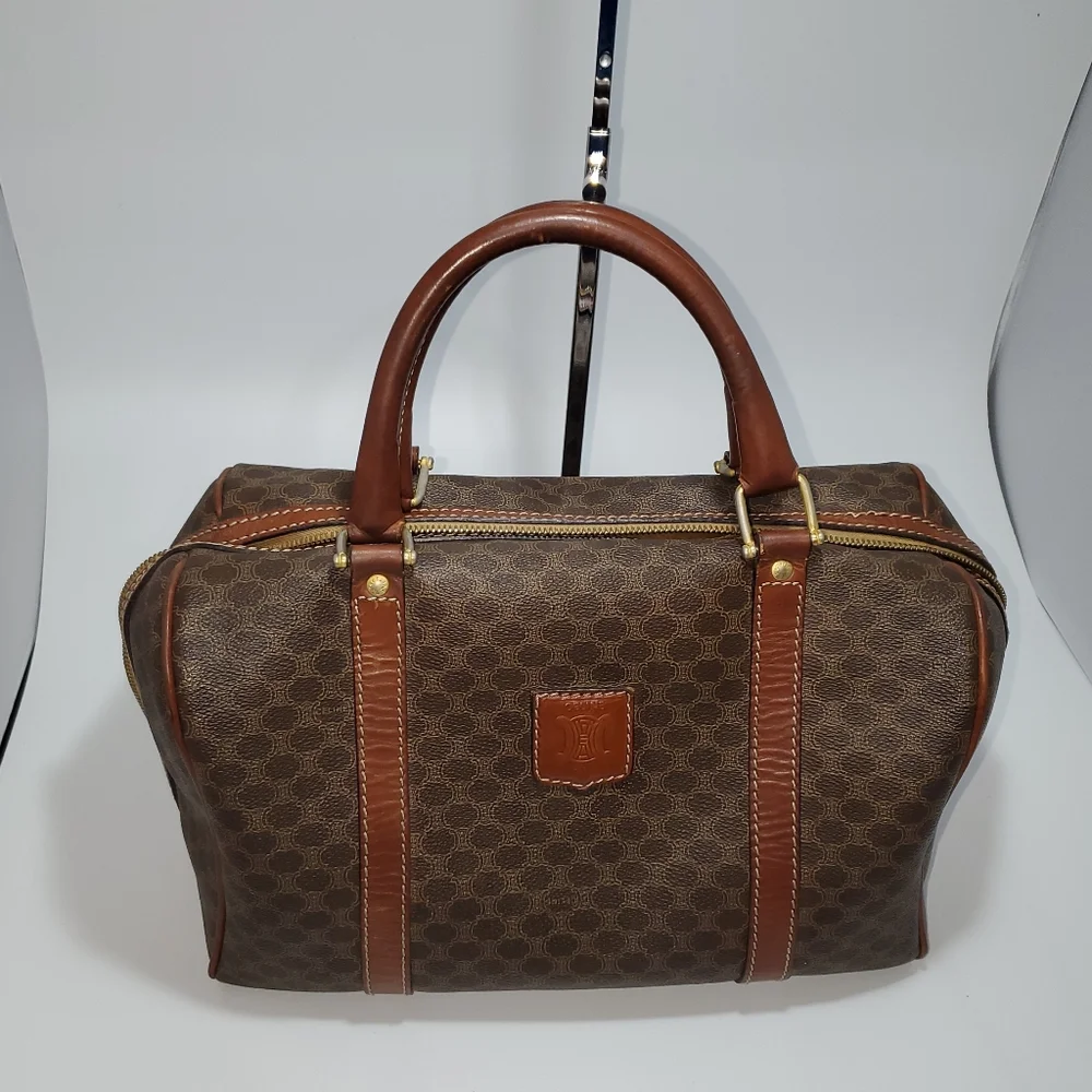 Celine Vintage Boston Bag  in Brown Macadame Coated  Canvas . - Picture 3 of 13